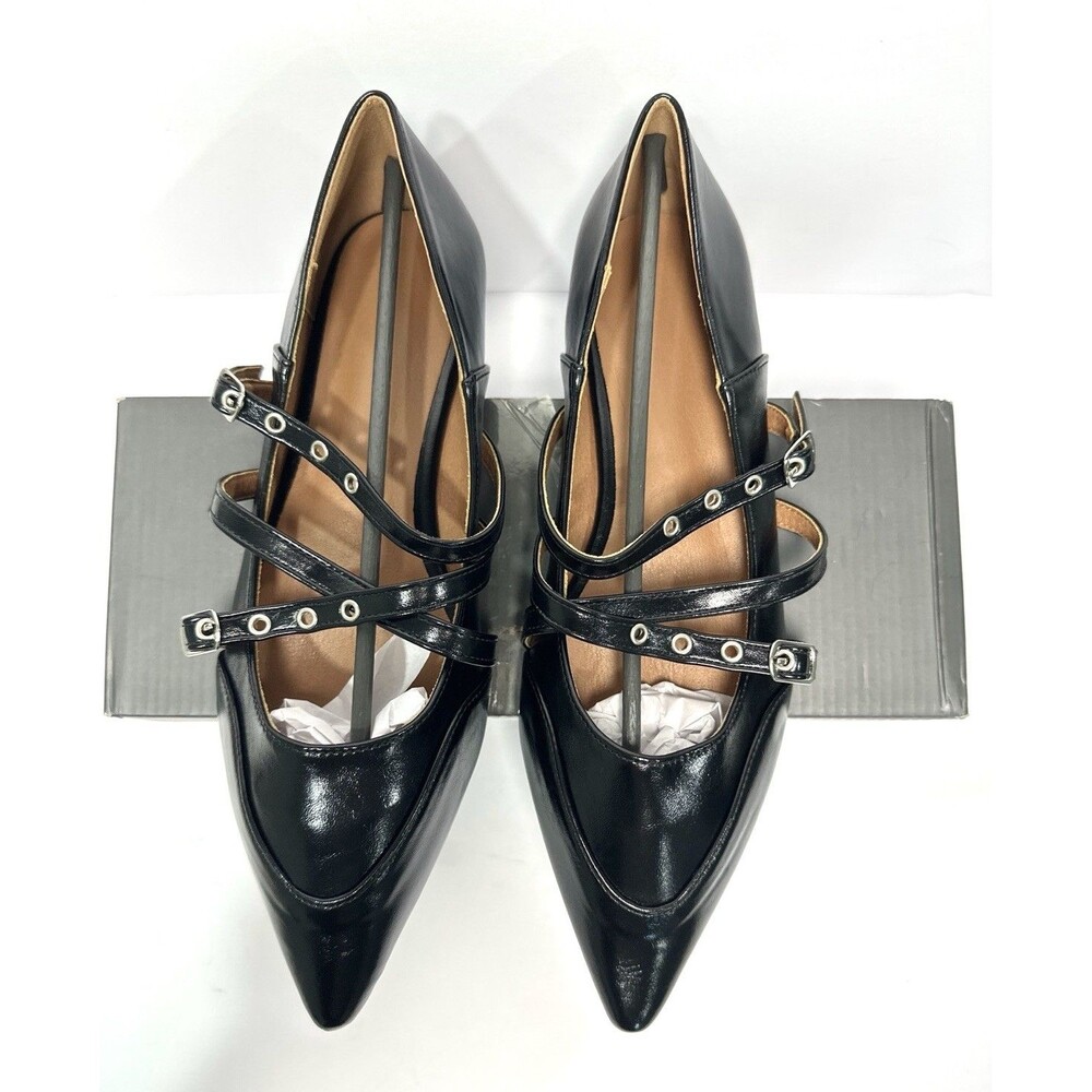 Womens Black Pointed Toe Strappy Flats Buckle Ballet Shoes Size EU 42 - Picture 2 of 5